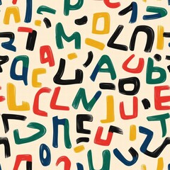 Poster - Colorful and playful pattern of stylized alphabet letters on a light background. Generative AI