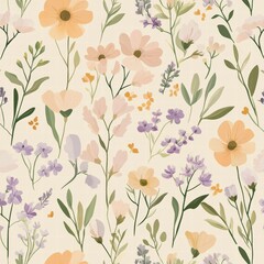 Poster - Floral pattern with delicate flowers in soft hues creating a gentle and inviting atmosphere for springtime decor. Generative AI