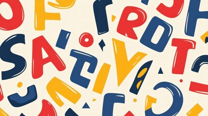 Leinwandbilder - Colorful and playful pattern featuring stylized alphabet letters in various designs and colors across a light background. Generative AI