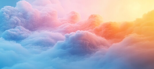 Wall Mural - Dreamy Cloudy Sky Background. Vibrant Soft Pinks and Yellows Abstract Sky. Dreamy Heaven Paradise