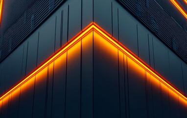 Aufkleber - Modern Building Corner with Vibrant Orange Neon Lines. Gamer background