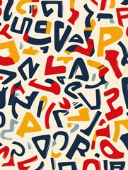 Poster - Playful pattern featuring stylized alphabet shapes in vibrant colors on a light background. Generative AI
