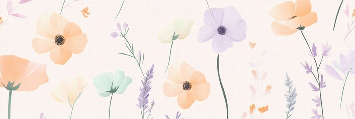 Aufkleber - Floral pattern featuring delicate flowers in soft pastel colors creating a serene and gentle atmosphere. Generative AI