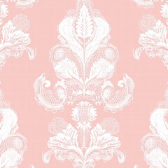 Leinwandbilder - Delicate lace inspired seamless pattern in soft peach tones ideal for elegant design projects. Generative AI