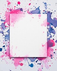 Poster - Blank canvas framed by vibrant pink and blue watercolor splashes, creating a lively artistic backdrop.
