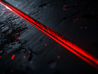 Poster - Dark Abstract Texture with Glowing Red Line and Cracked Surface Details. Gamer background