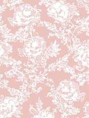 Leinwandbilder - Lace inspired seamless pattern on soft pink background for elegant design projects. Generative AI
