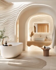 Levanto bathroom with wave-textured surfaces and glowing edges