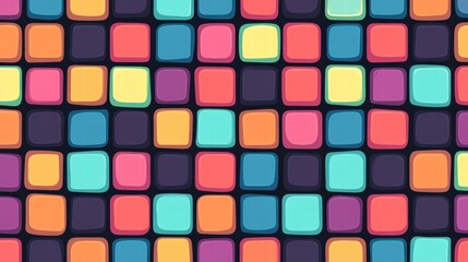 Poster - Colorful pixel art seamless pattern with squares in vibrant shades on a dark background. Generative AI