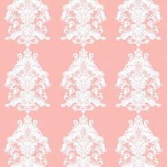 Leinwandbilder - Lace inspired seamless pattern featuring elegant floral designs on soft coral background for textiles and wallpaper. Generative AI