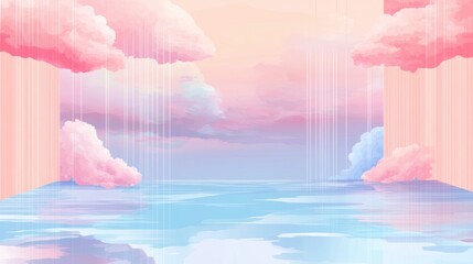 Wall Mural - pastel pink and blue sky, clouds, and water scene.