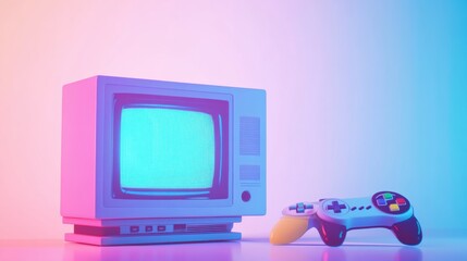 Leinwandbilder - Retro gaming console displayed with a vintage television in vibrant colors. Generative AI