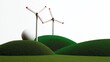 © LU - Wind turbines and grassy mountain flora. Natural energy concept