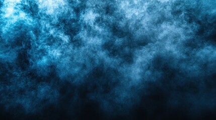 Canvas Print - Abstract blue smoke clouds on dark background.