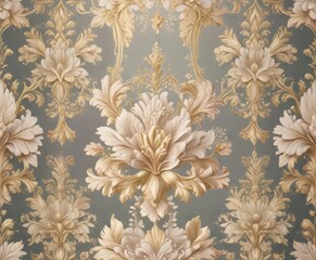 Elegant floral damask seamless pattern with subtle gold accents and soft pastel colors,  pattern,  design