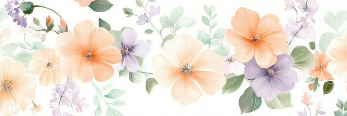 Aufkleber - Beautiful floral pattern featuring delicate pastel flowers and lush green leaves in a serene arrangement. Generative AI