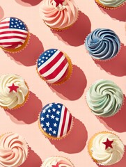 Poster - Cupcakes decorated with American flags for festive celebrations or events in a vibrant setting. Generative AI
