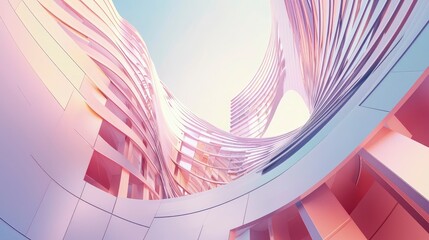 Poster - Abstract futuristic architecture, pastel colors, low angle.