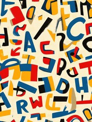 Fototapete - Colorful and playful pattern of stylized alphabet letters scattered across a light background. Generative AI