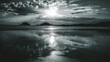 © hazia - Monochromatic beach sunset with cloud reflections.