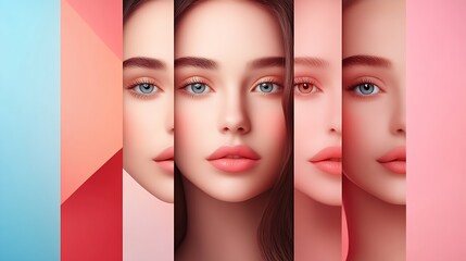Aufkleber - Creative portrait art with vibrant colored backgrounds and unique expressions : Generative AI