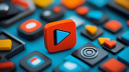 Aufkleber - Vibrant 3D Abstract Icons Set in Orange and Blue for Digital Media Concept Design : Generative AI