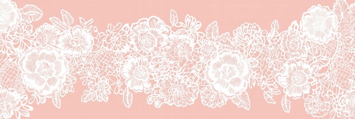 Poster - Lace inspired seamless pattern on soft pink background ideal for textiles and crafts. Generative AI