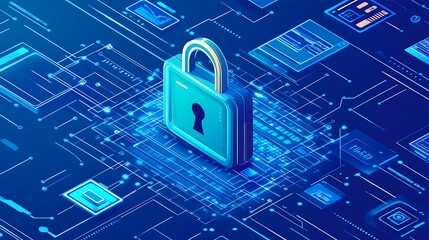 Aufkleber - Innovative Cybersecurity Technology with Glowing Padlock and Digital Circuit Elements : Generative AI