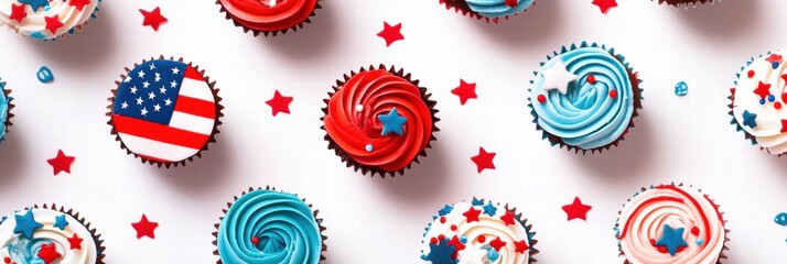 Aufkleber - Colorful cupcakes decorated with American flags and stars for a festive celebration. Generative AI