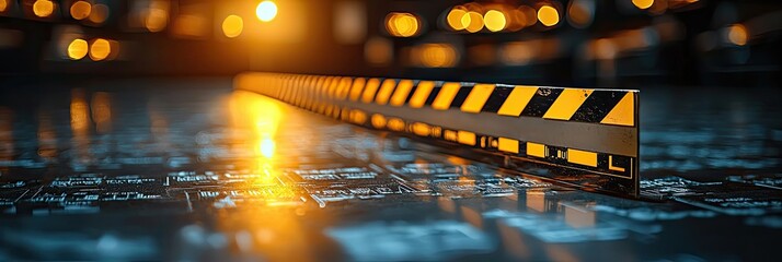 Poster - A close-up of a metallic edge with a warm glow, suggesting a technological or industrial theme.