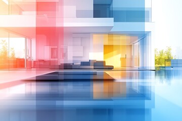 Poster - Contemporary Home Exterior Merging Open Spaces with Colorful Reflections and Vibrant Light Play : Generative AI