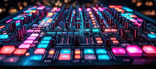 Poster - A close-up view of a colorful electronic music controller with various buttons and knobs.