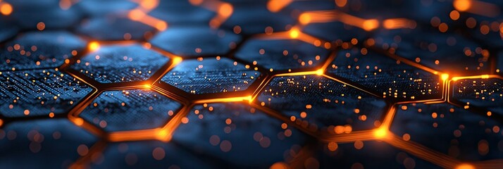 Poster - A close-up view of a hexagonal pattern with glowing edges, suggesting a futuristic design.