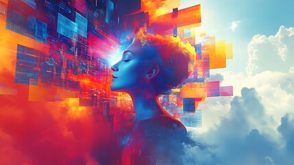Aufkleber - Innovative Visual Showcase of Technology Merging with Human Imagination : Generative AI