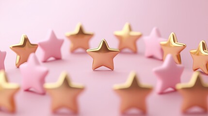 Poster - A whimsical arrangement of pink and gold stars on a soft pink background, creating a charming and playful aesthetic.