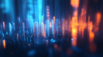 Aufkleber - Abstract Digital Technology with Blue and Orange Patterns and Data Visualization : Generative AI