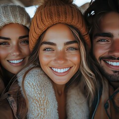 Wall Mural - Group of friends capturing a happy moment together while traveling