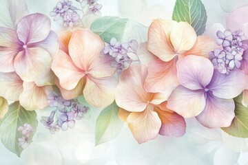 Poster - Delicate floral pattern featuring soft hued flowers and lush leaves in a serene and harmonious layout. Generative AI
