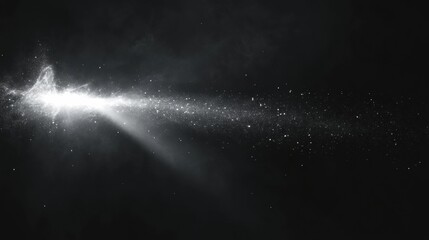Poster - Narrow beam of light piercing through profound darkness illuminating particles in the air. Generative AI