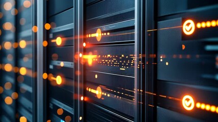 Poster - Abstract Data Center Background with Illuminated Server Rack and Network Cables
