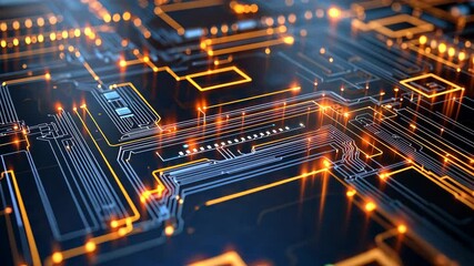Poster - Abstract Digital Circuit Background with Glowing Lines and Nodes in Dark Colors