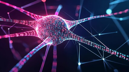Poster - Colorful Abstract Neuron Structure with Glowing Connections in Dark Background