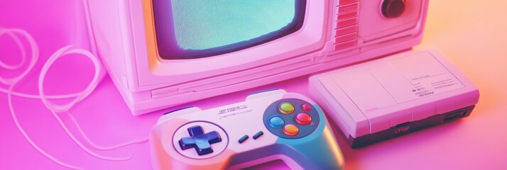 Leinwandbilder - Retro gaming console connected to a vintage television set showcasing classic gaming experience. Generative AI