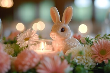 Aufkleber - Decorative spring centerpiece featuring a bunny and flowers for a festive celebration