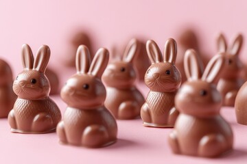 Aufkleber - Chocolate rabbits arranged on a pink background for a festive celebration during springtime festivities