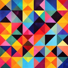 Poster - Mosaic inspired pattern featuring vibrant triangles in various colors on a textured surface. Generative AI
