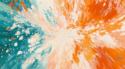 Wall Mural - Vibrant fluid explosion of aqua and orange tones in dynamic abstract art. Vesperal. Illustration