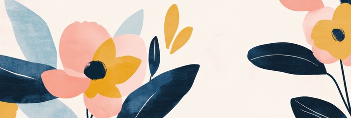 Poster - Retro risograph inspired floral design featuring vibrant colors and stylized shapes in a minimalistic layout. Generative AI