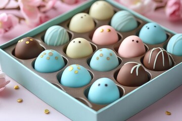 Aufkleber - Colorful chocolate truffles arranged in a decorative box, perfect for spring celebrations