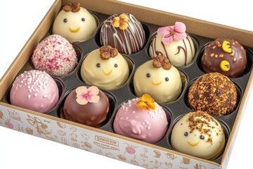 Aufkleber - Colorful assorted dessert truffles presented in a decorative box with charming designs